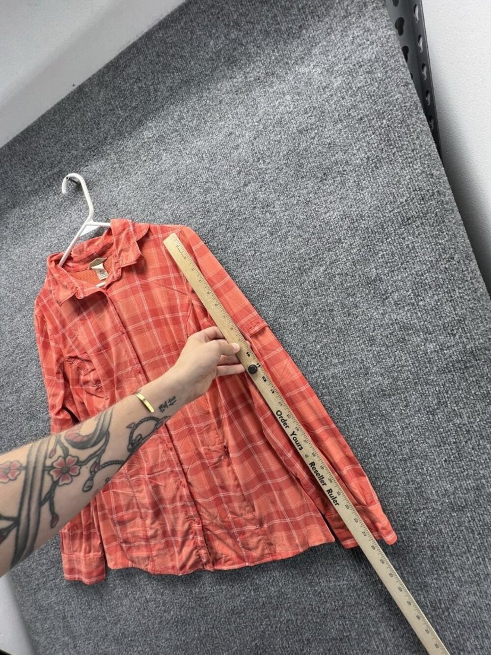 Duluth Trading Co Shirt Women Medium Orange Plaid Collared Long Sleeve Button - Picture 5 of 10
